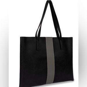Vince Camuto Luck Tote Bag Vegan Leather Contrasting Gray Stripe